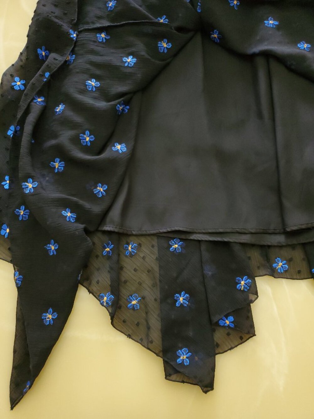 Maje Swiss Dot Floral Blue Daisy Embroidered Chiffon Dress - Picture 12 of 15